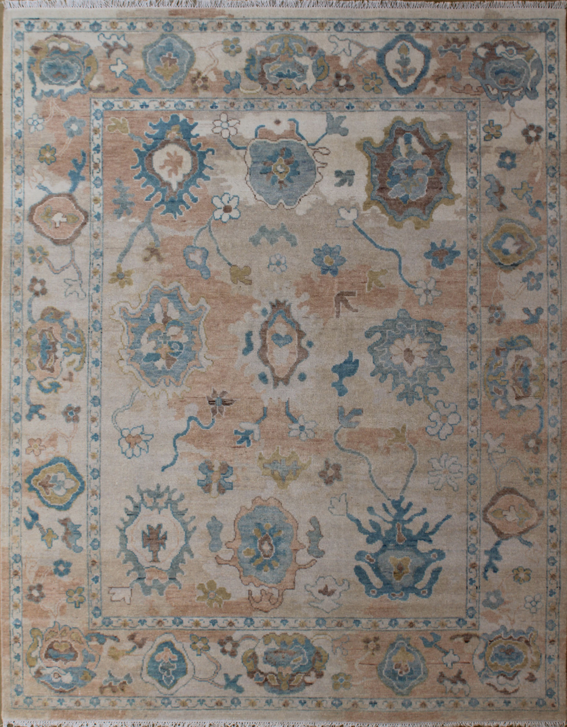 Oushak Beige Multi-Color Artistic Rug 8ft x 10ft  - Handknotted Carpet Manufacturer Mirzapur